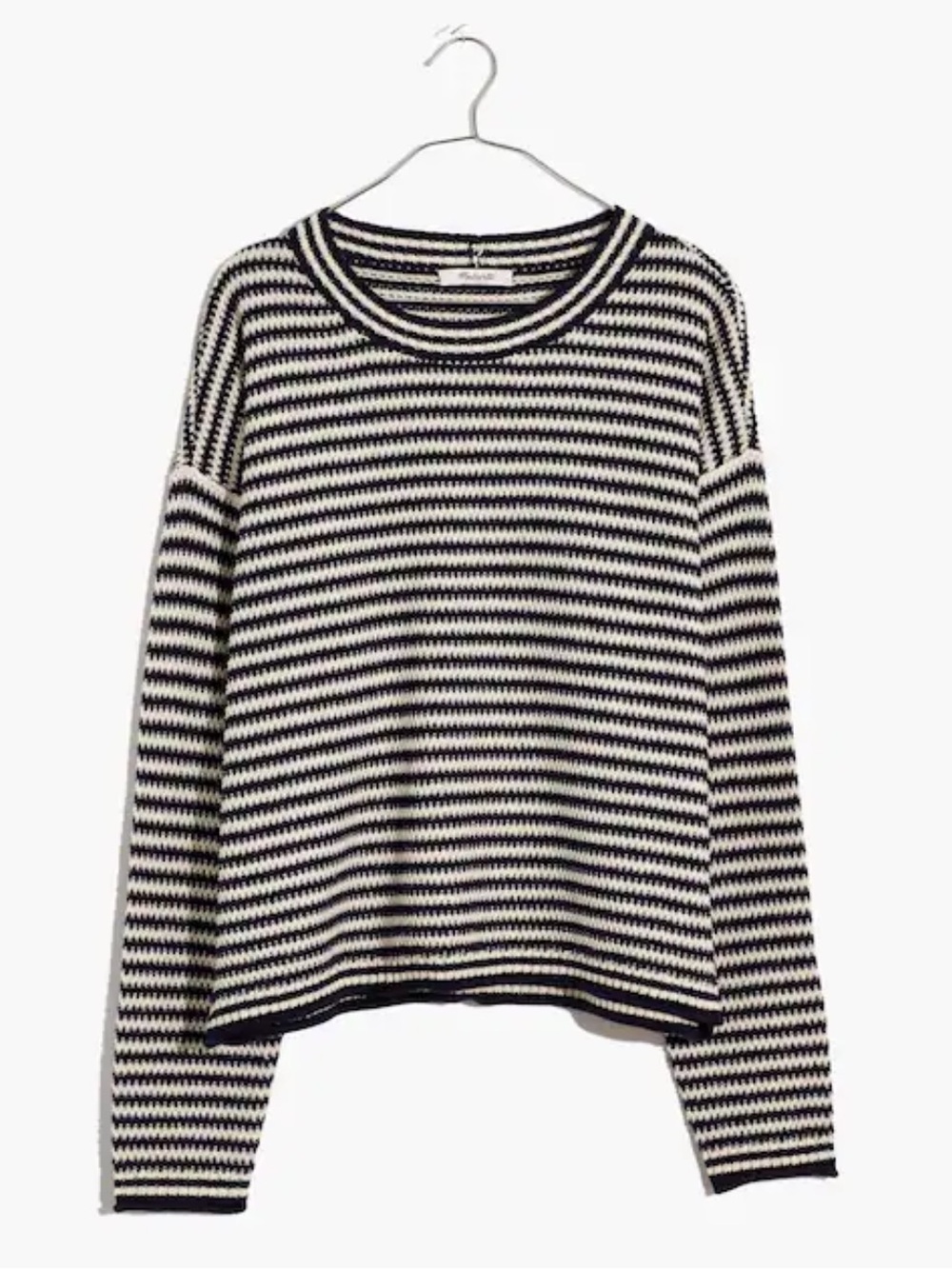 Madewell Seagrove Striped Knit Pullover Sweater Navy Cream S